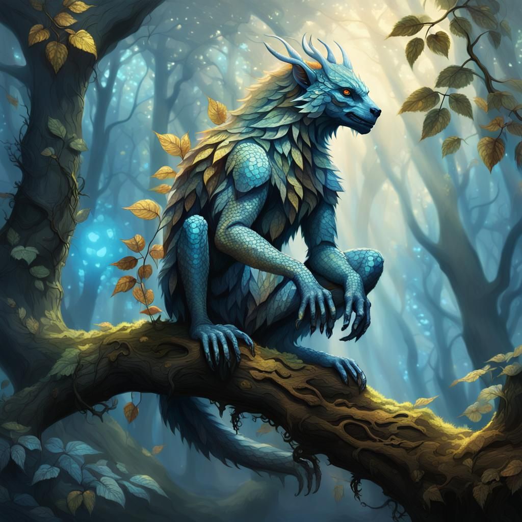 Mythical Creature in Misty Forest, Concept Art
