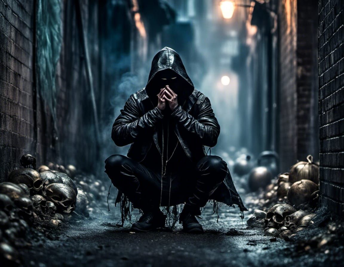 Masked Rogue in Misty Alley: Hyperrealistic Thief