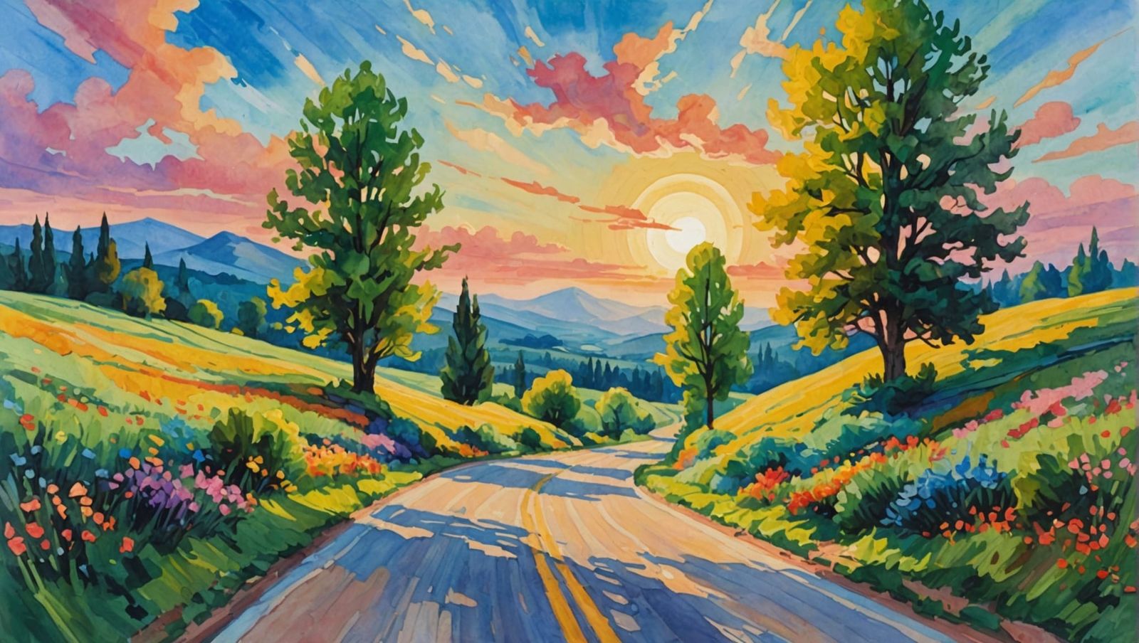 Epic Impressionist Road in Gouache and Watercolor