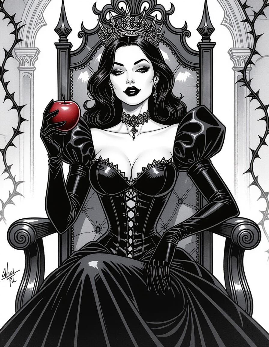Gothic Queen in Stylized Pencil Sketch Style
