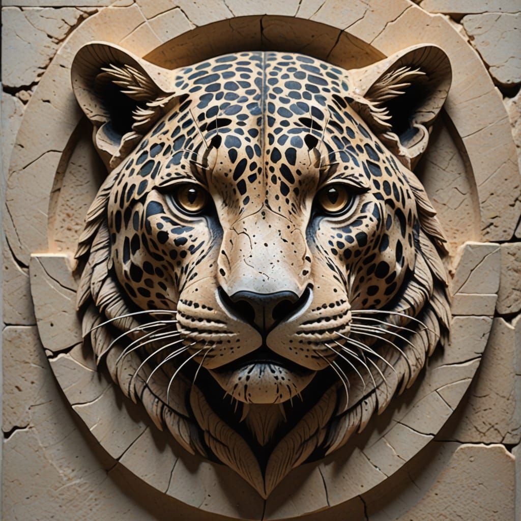 2d Flat stone carved jaguar