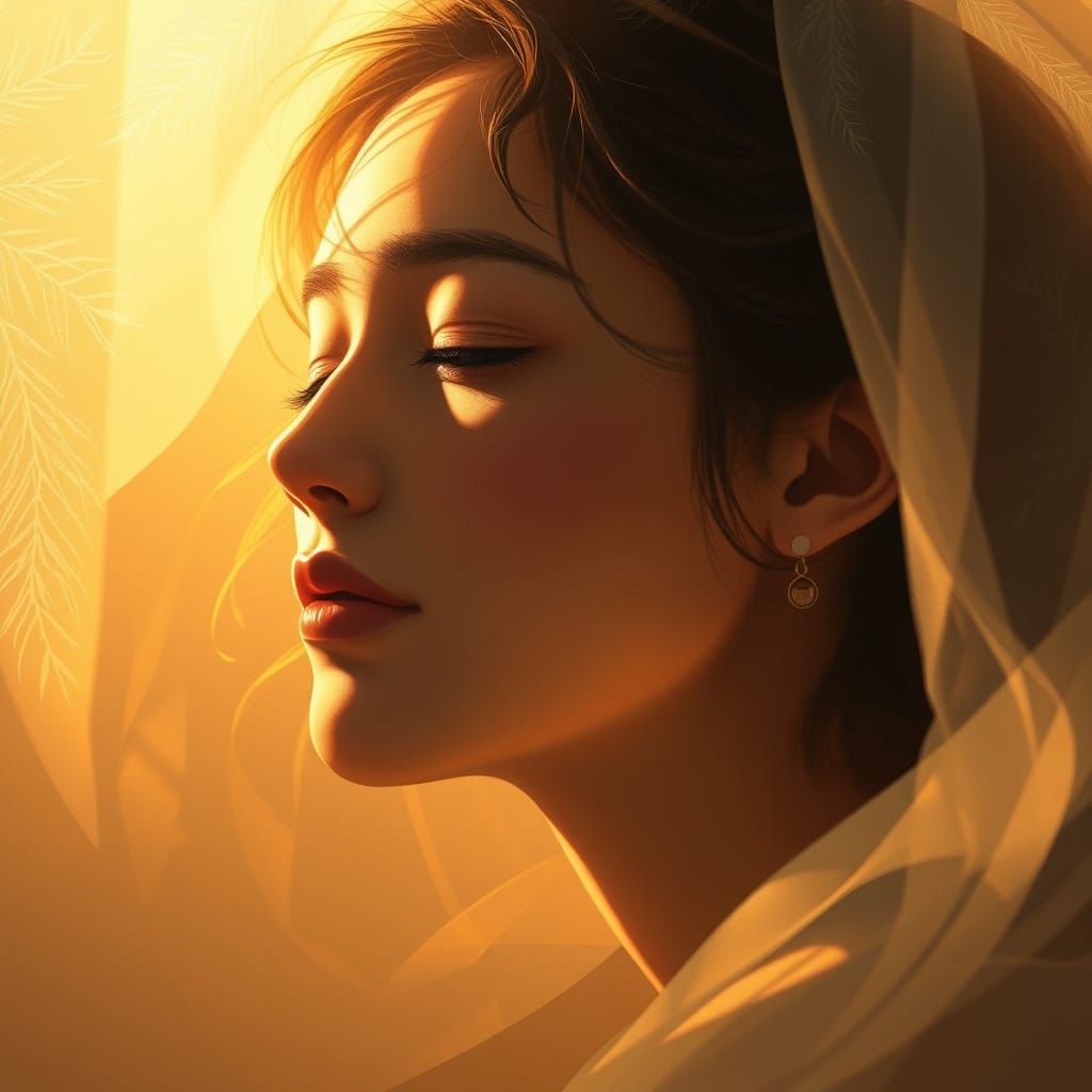 Enigmatic Woman Lost in Serene, Dreamlike Atmosphere