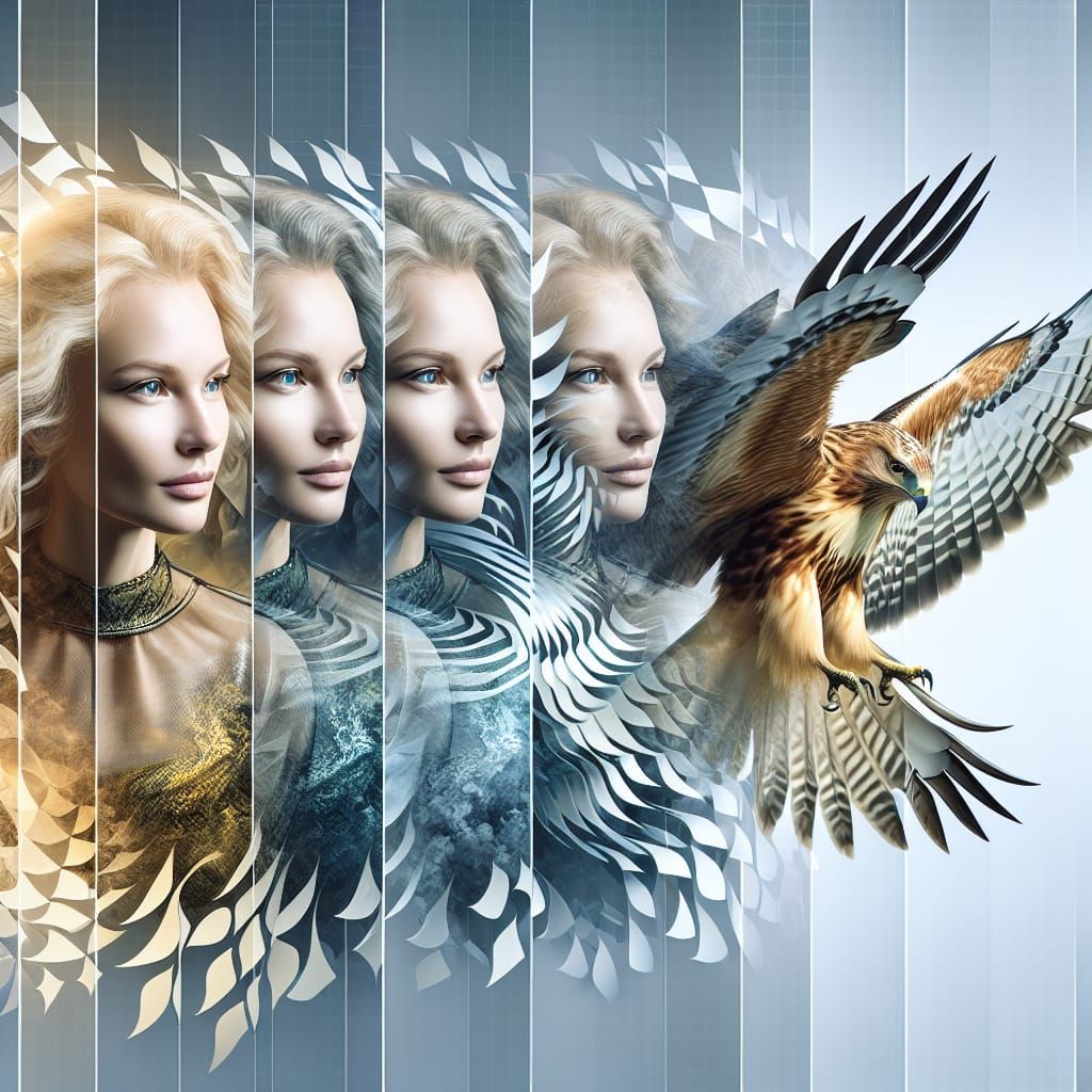 Woman's Metamorphosis into Hawk with 3D Shading