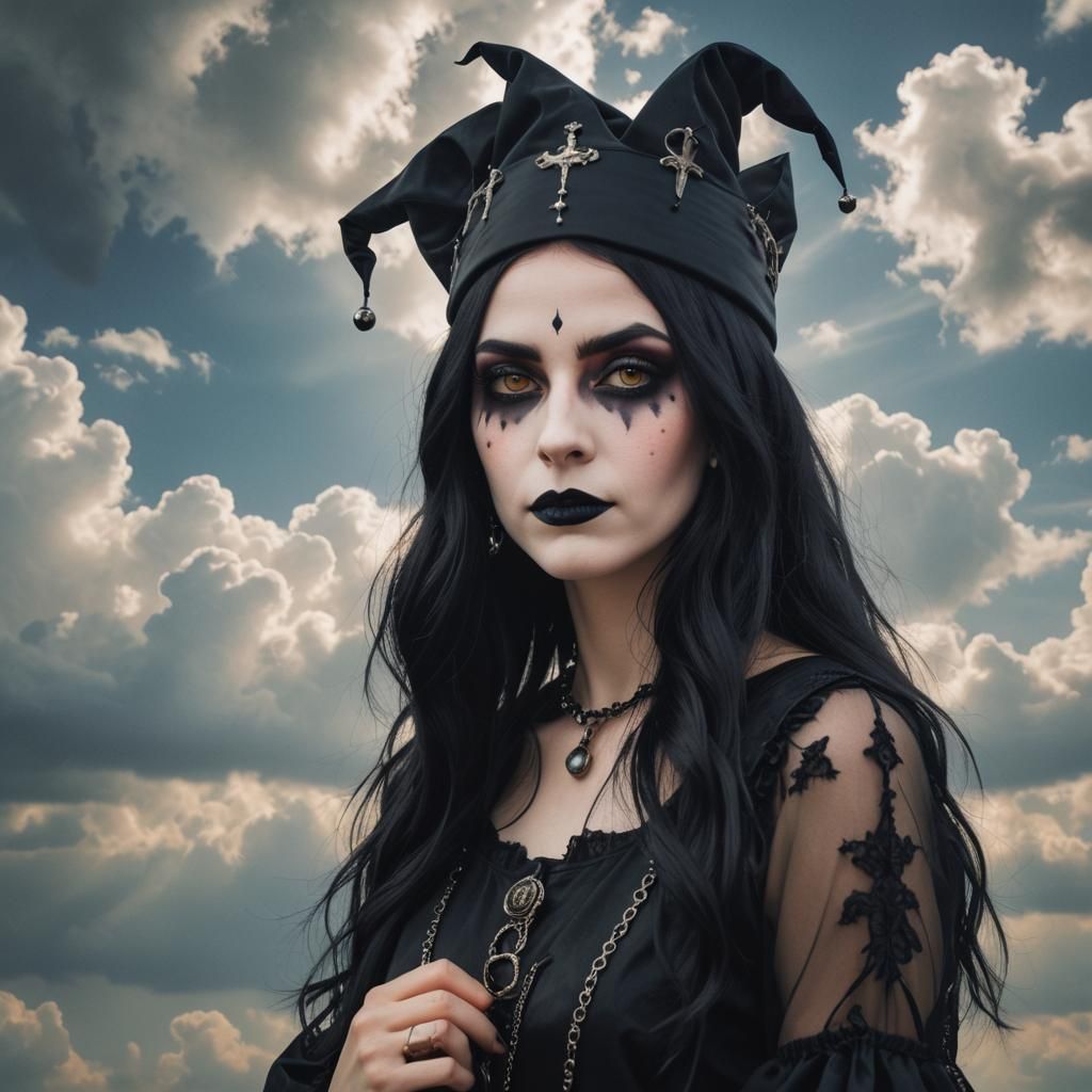 Gothic Jester Girl Bathed in Divine Light
