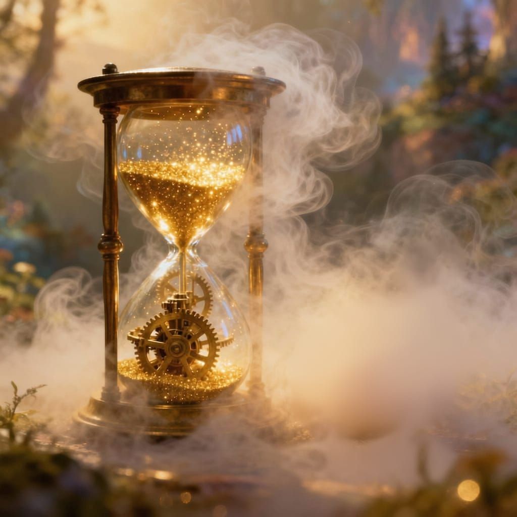 Ethereal Sand Clock in Hyperdetailed Fantasy Mist