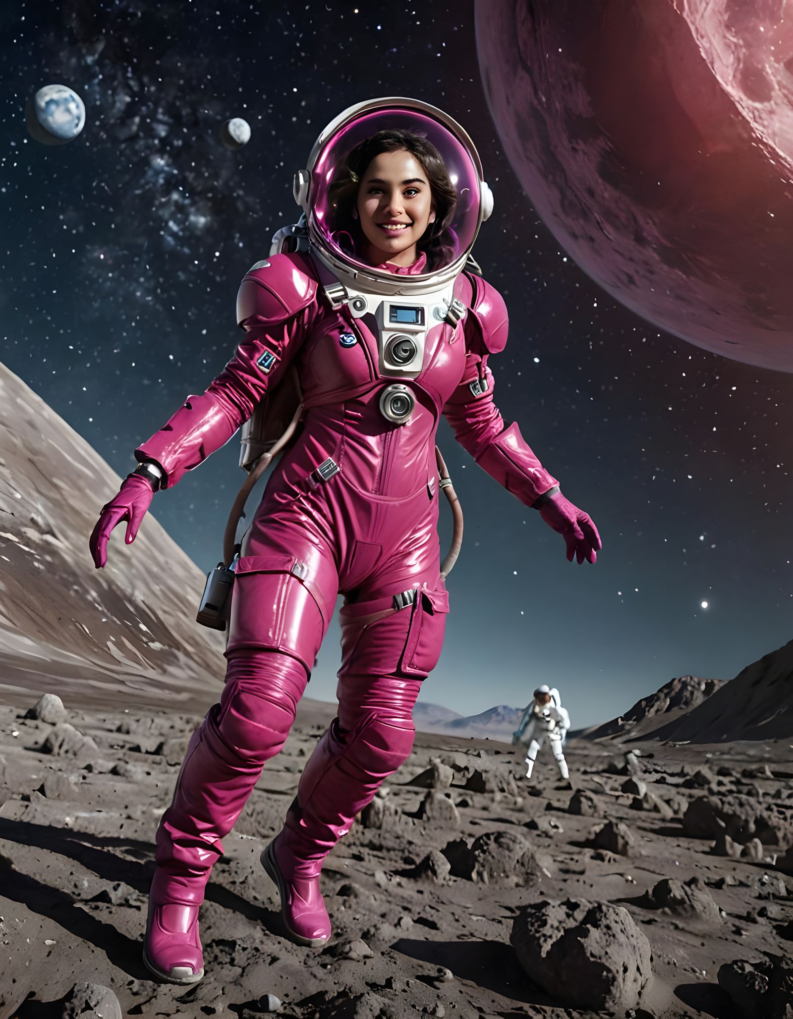 Greek Astronaut Happily Hopping on the Moon