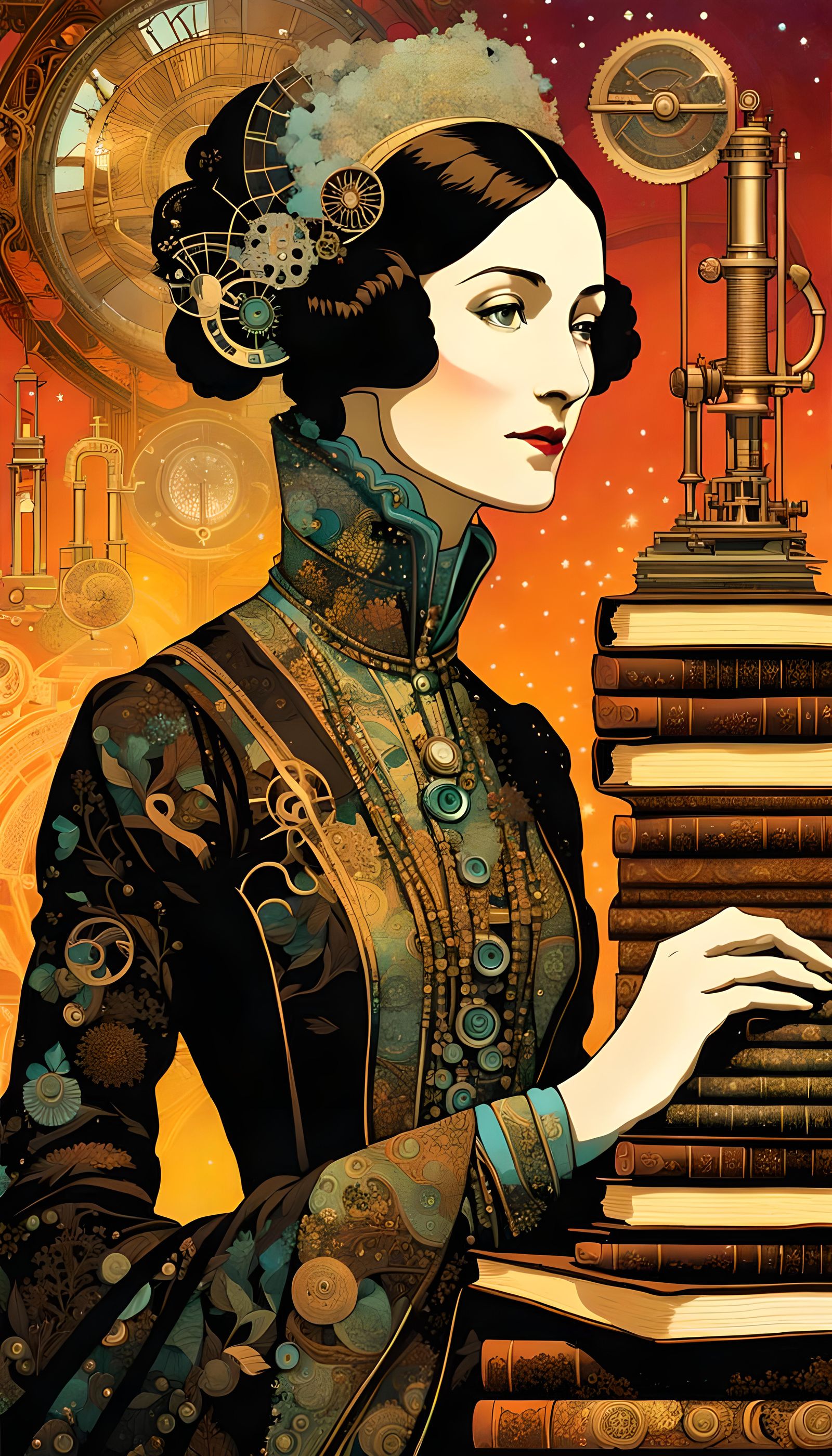 Ada Lovelace in a Surreal Art Nouveau Lab