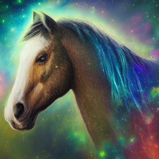 Ethereal Stallion in Interstellar Mist: Cosmic Art