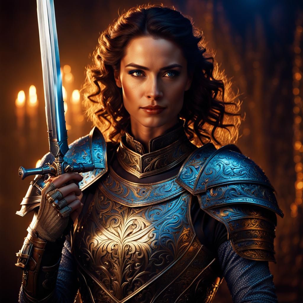 Fantasy Knight Woman in Silver Armor