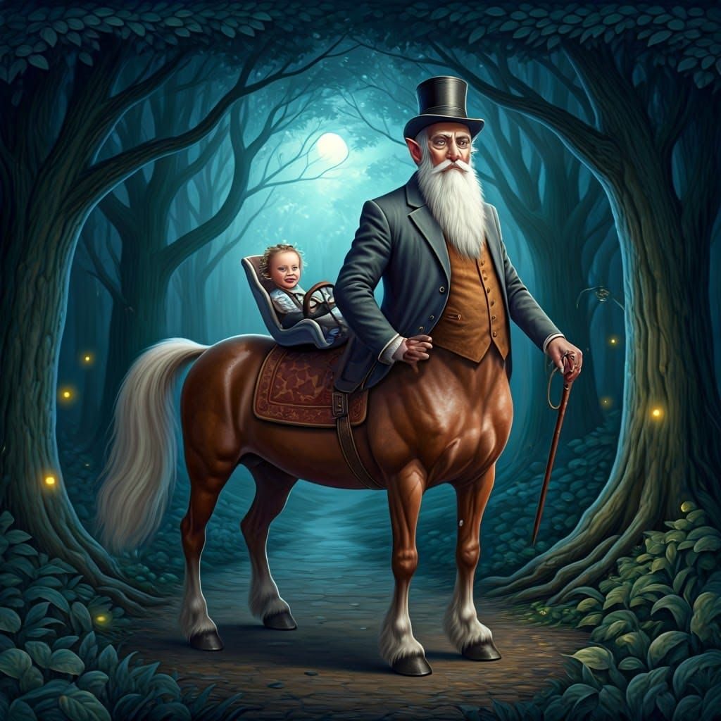 Wizard Centaur Gives Toddler a Ride, Fantasy Art
