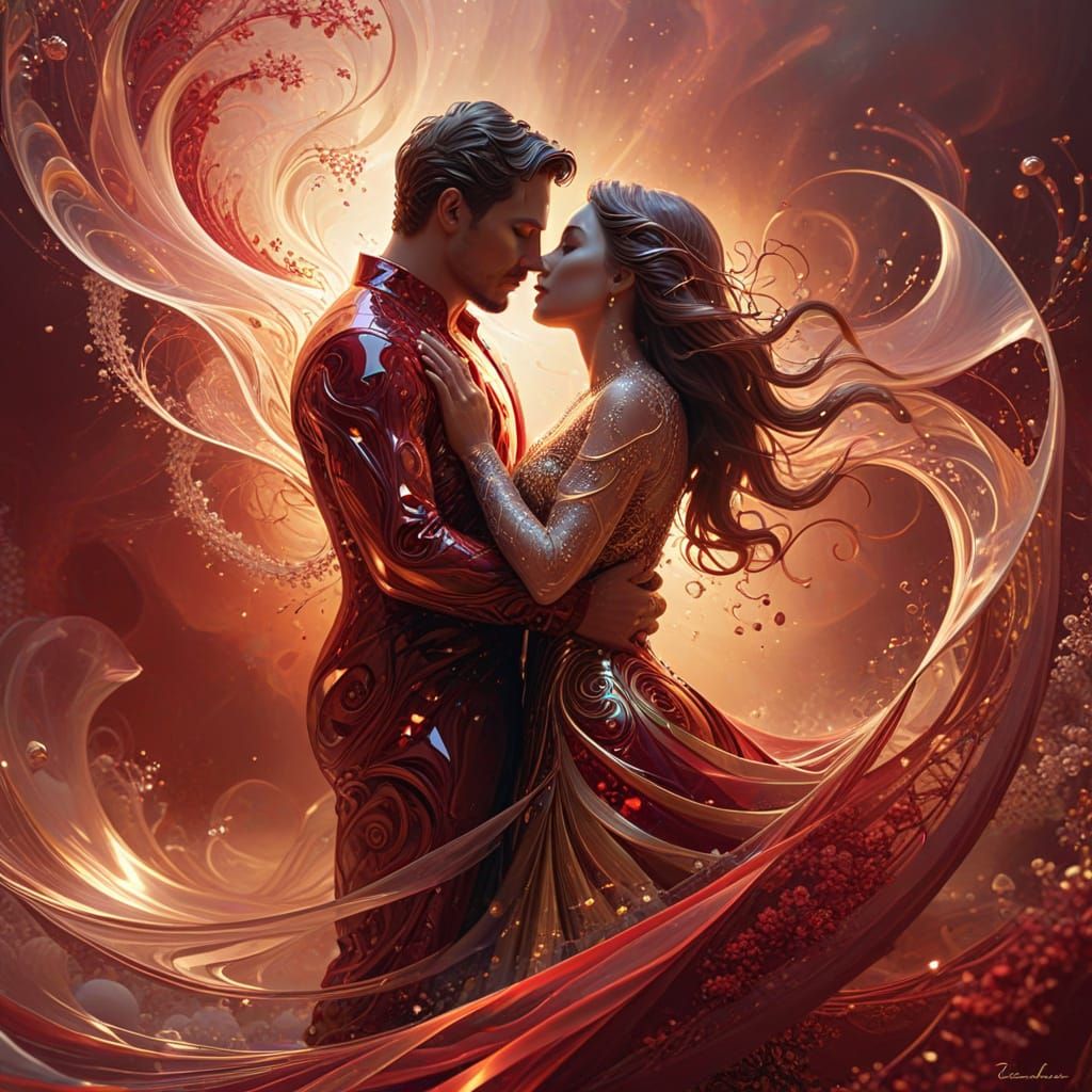 Abstract Kissing Couple in Surreal Style