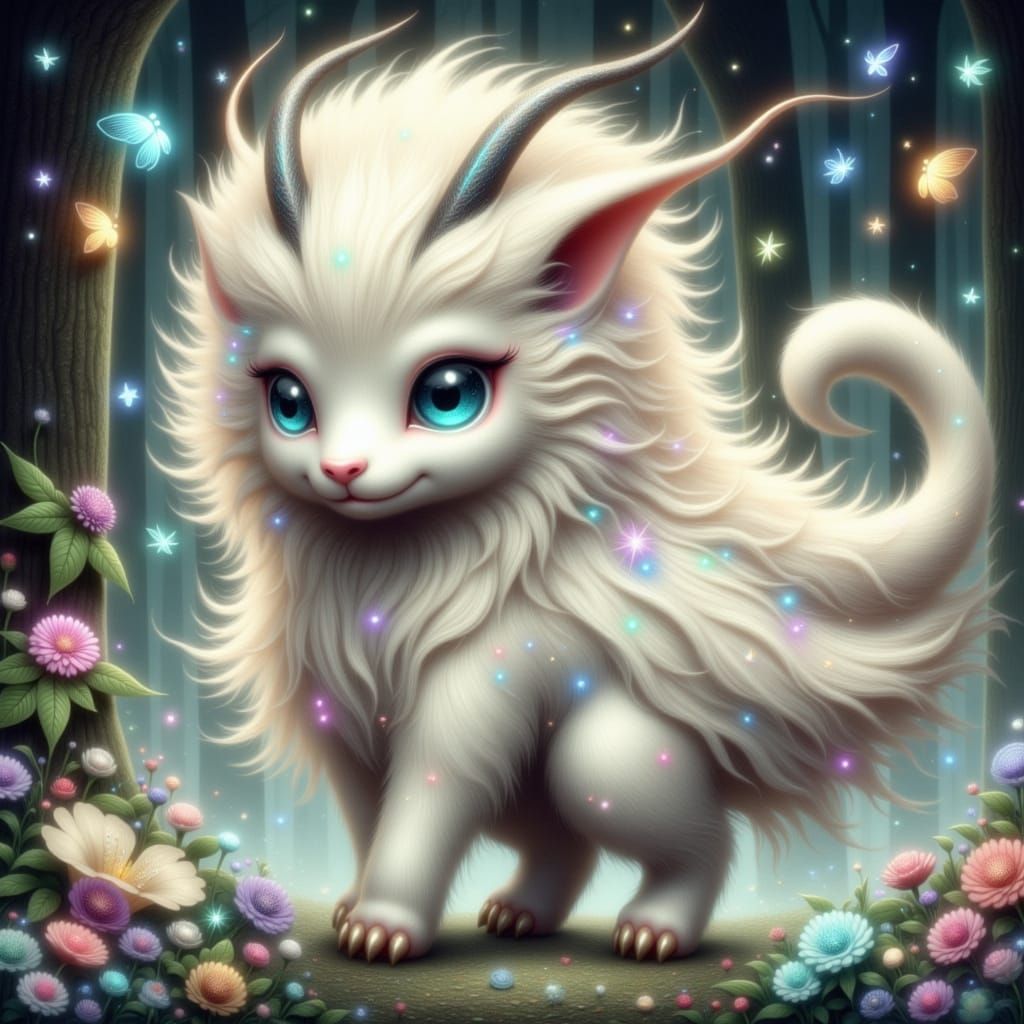 Mystical White Monster ShiShi in Dreamlike Japanese Forest