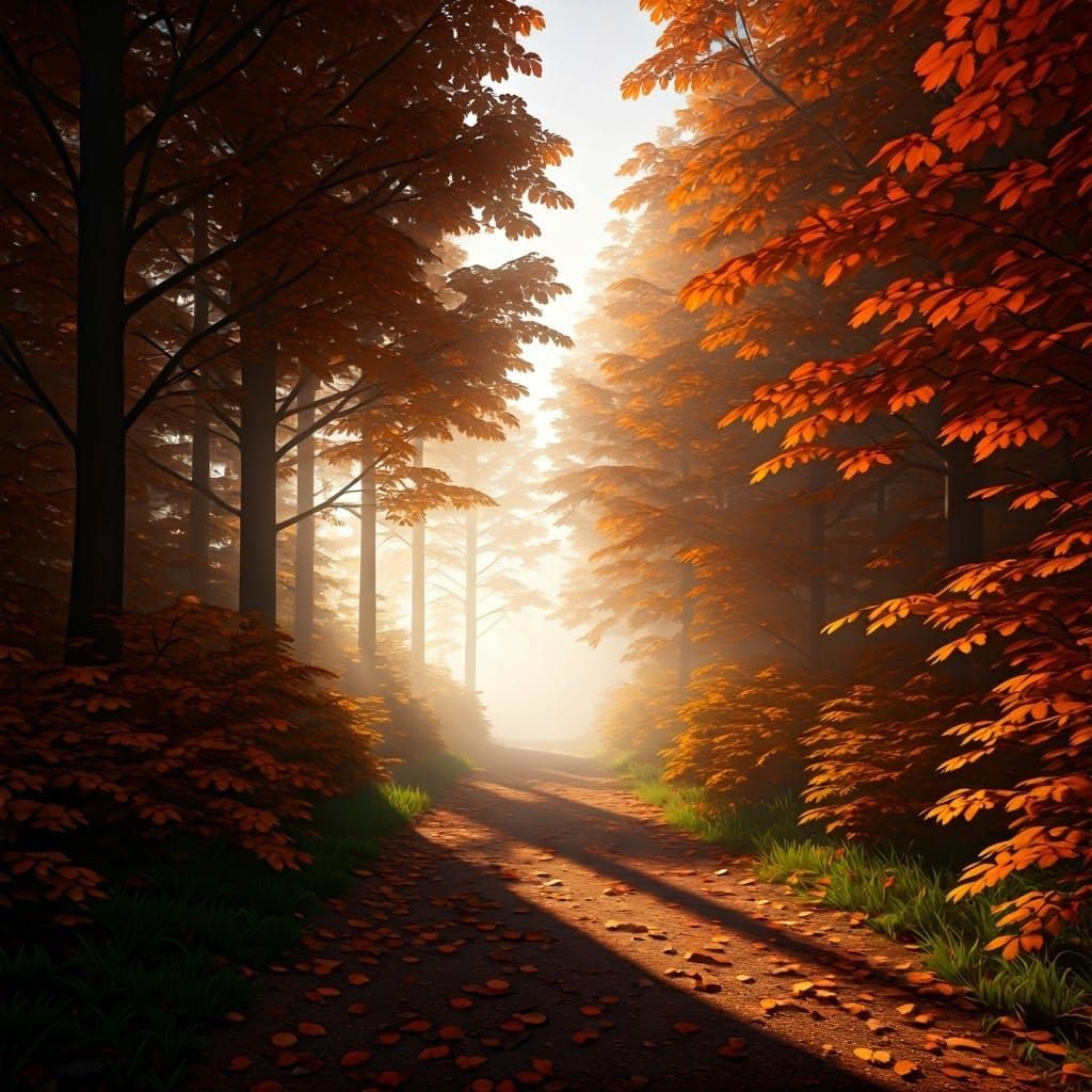 Hyperrealistic Autumn Forest Path in HDR