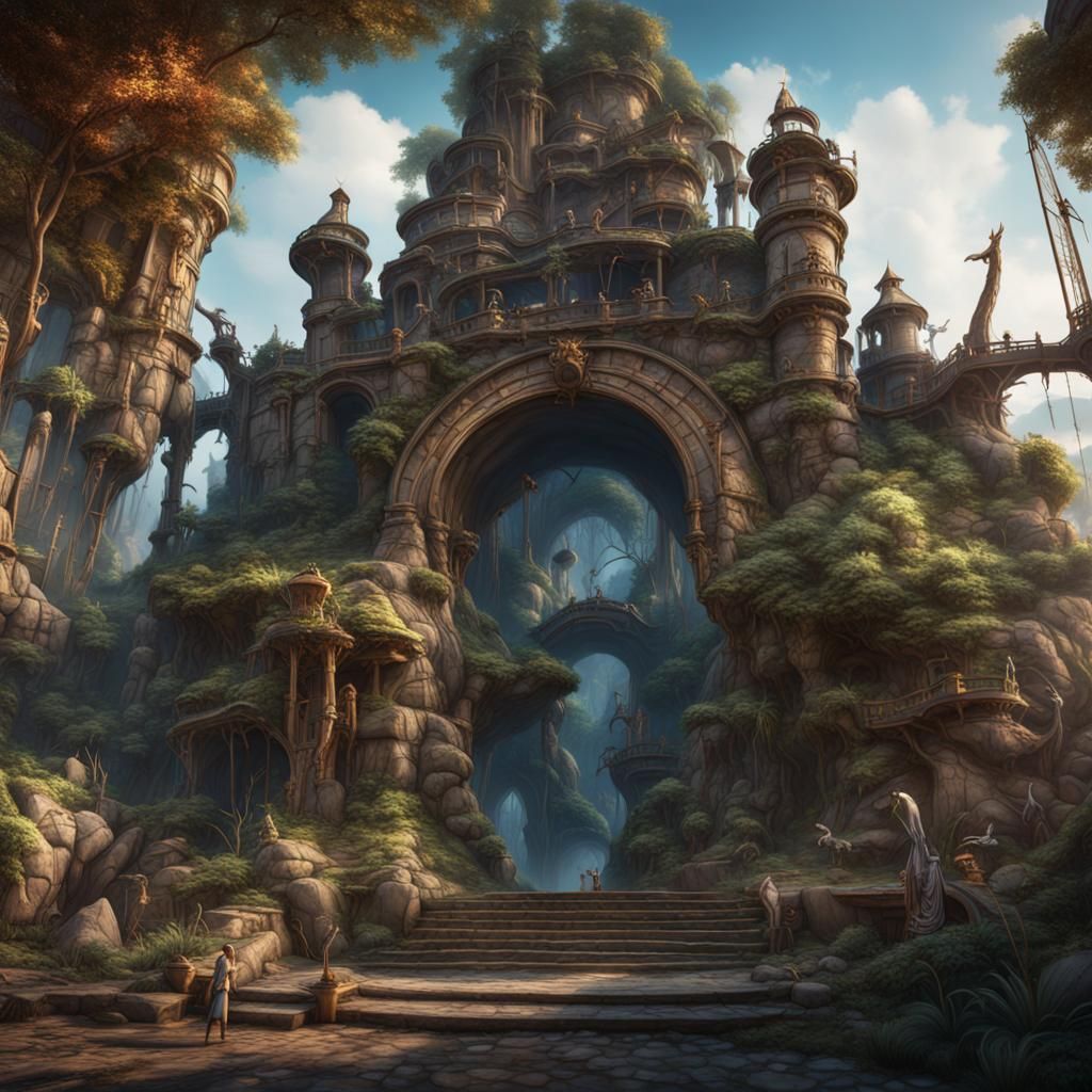 Fantastical Zoo in Detailed Matte Painting Style