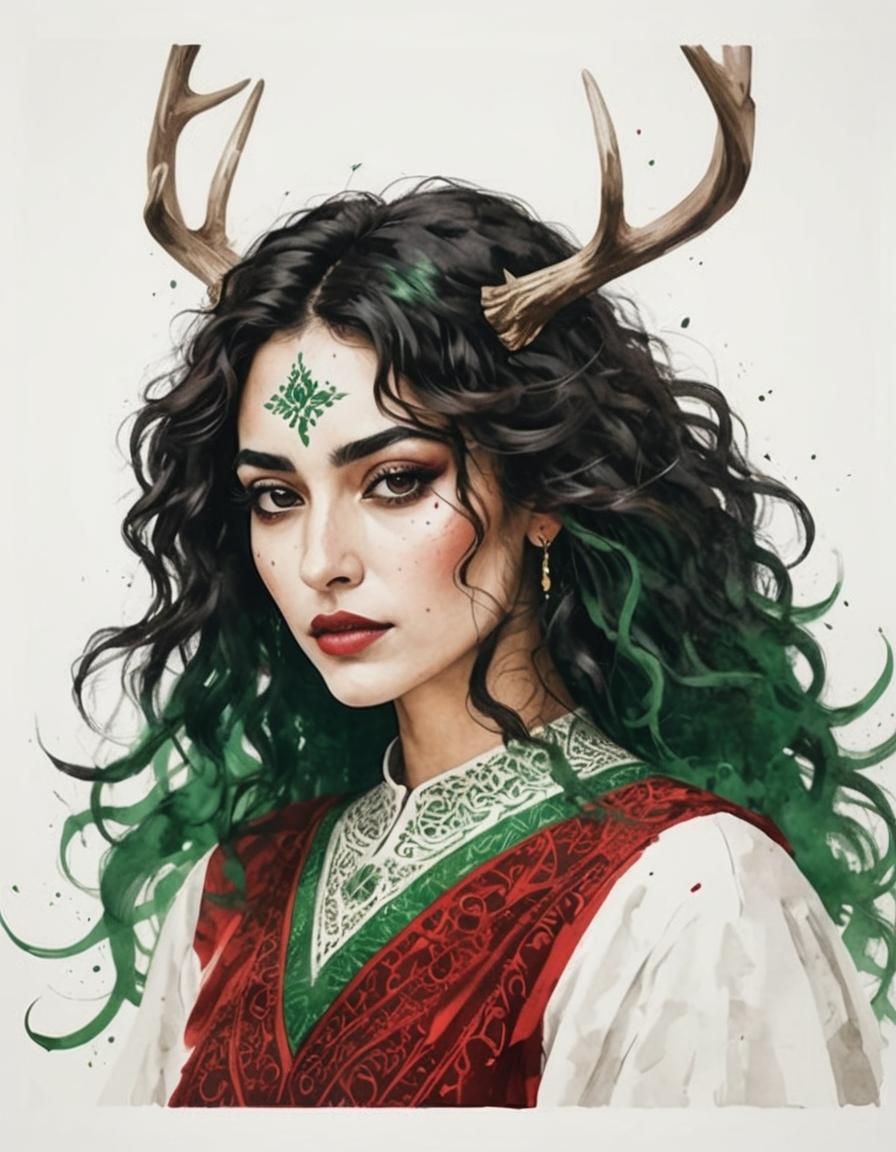 Minimalist Abstract Arabic Woman Portrait with Antlers