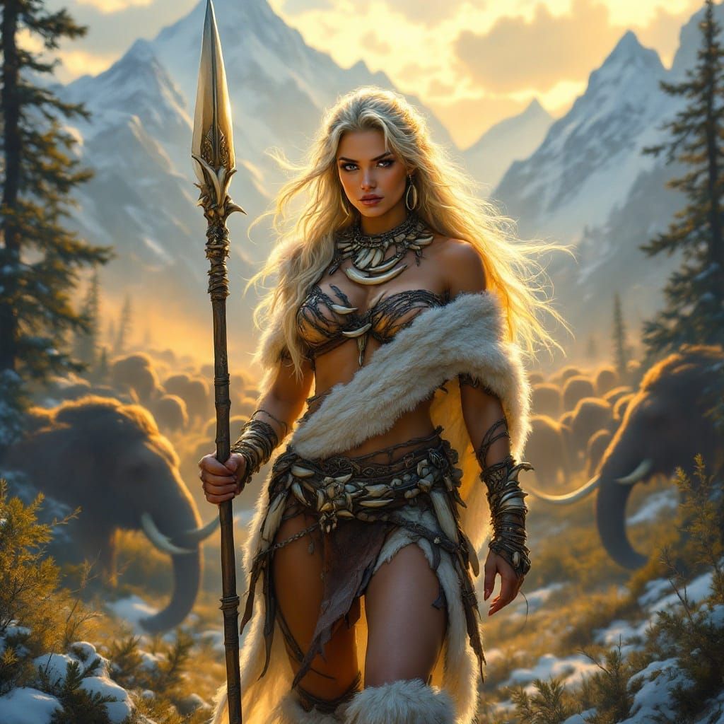Elegant Ice Age Warrior in Primitive Attire