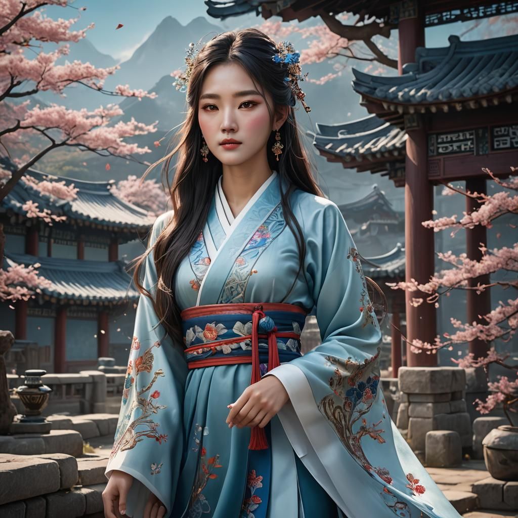Korean Girl in Traditional Dress: Fantasy Concept Art
