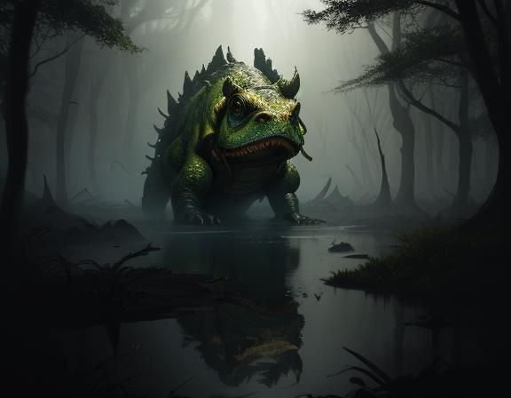 Menacing Bullywug Rises From Murky Swamp