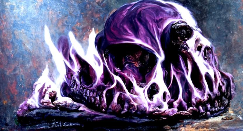 Sinister Skull Ablaze with Purple Fire