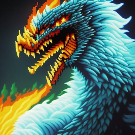 Pixel Art Dragon Breathing Fire in 16-bit