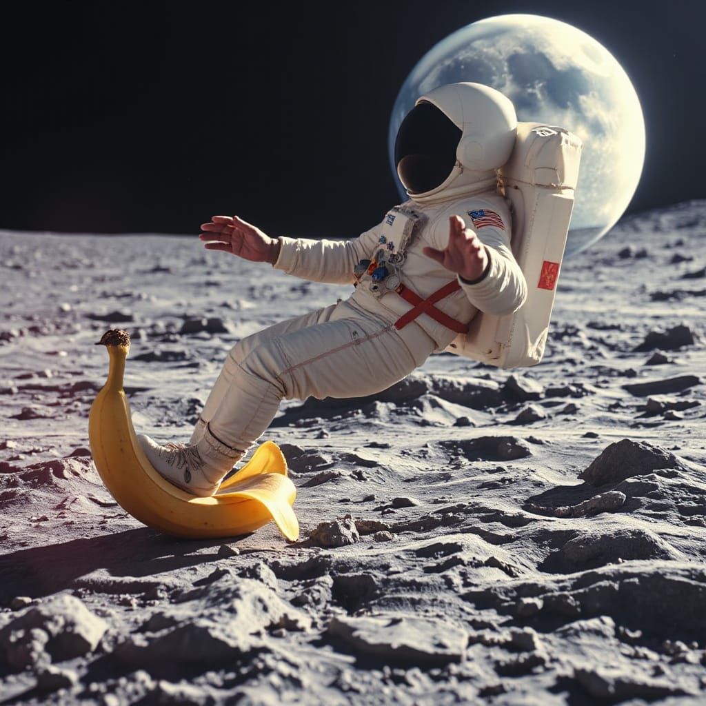 Astronaut's Lunar Slip in Vibrant Futuristic Colors