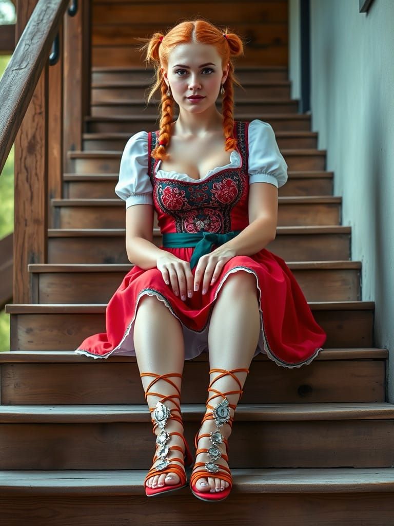 Elegant German Dirndl Beauty in Striking Strawberry Blonde H...