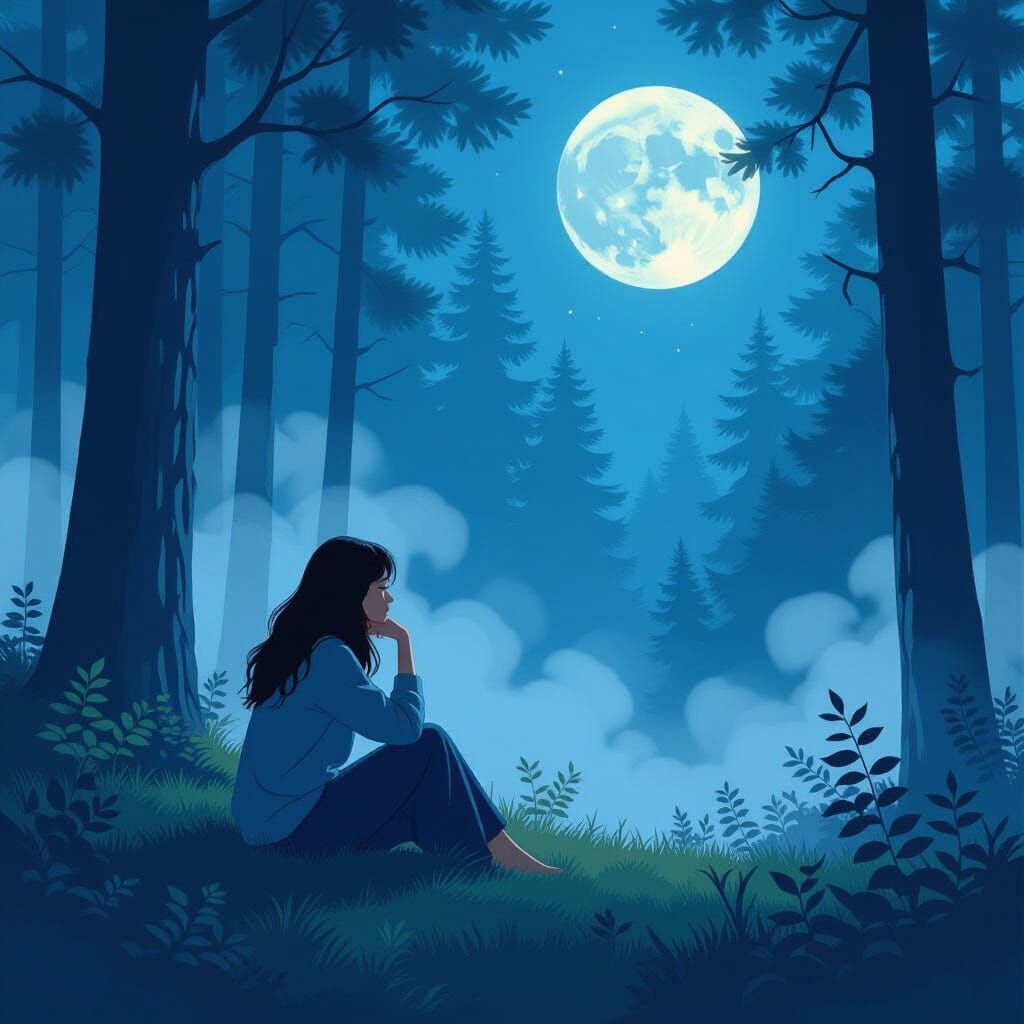 Moonlit Contemplation in a Surreal Forest