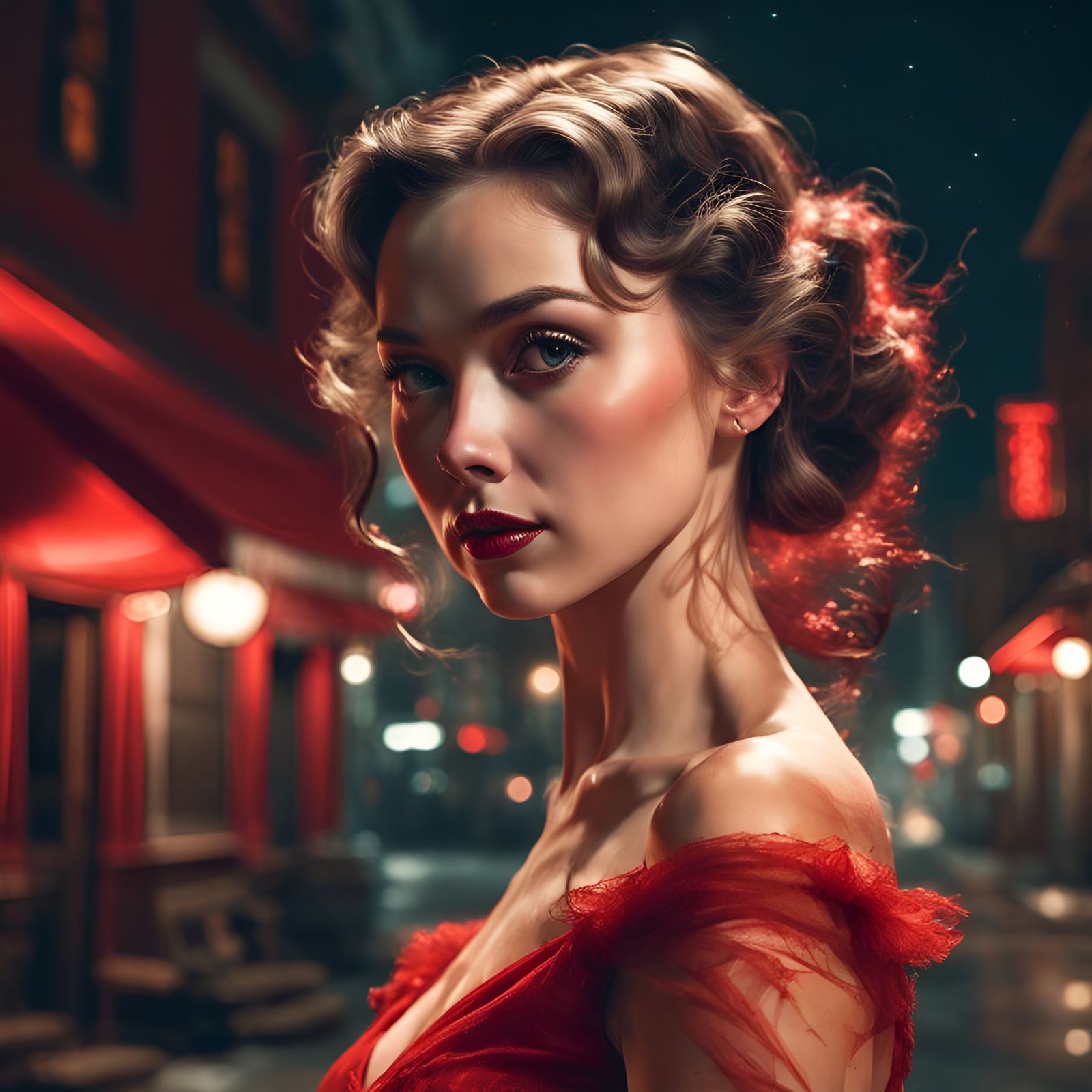 Gorgeous Woman in Red Dress Portrait in 8k