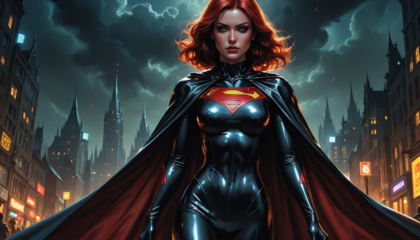 Sultry Dark Fantasy Heroine in Latex Cape