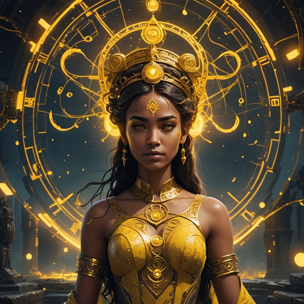 Libra Girl in Yellow Dress, Detailed Matte Painting