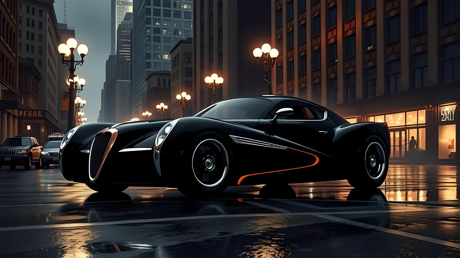 Art Deco Supercar in Cityscape