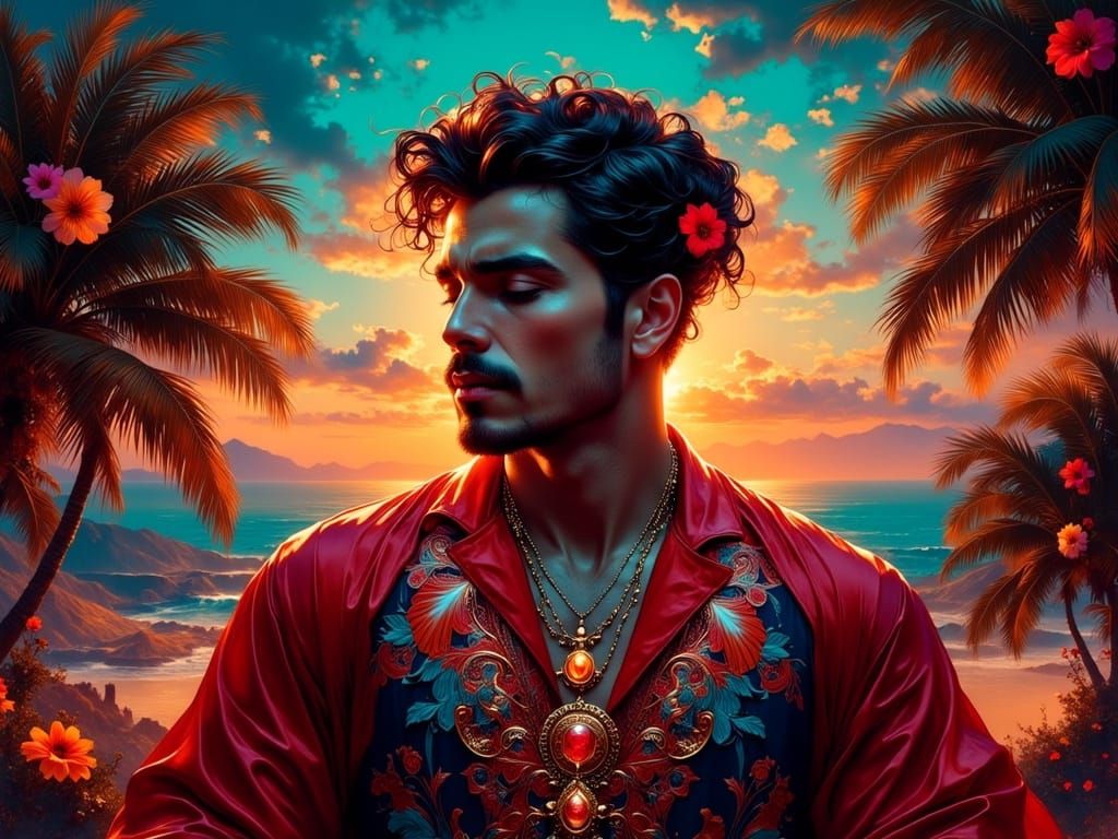 Emopunk Gentleman in Vibrant Sunset Ceremony