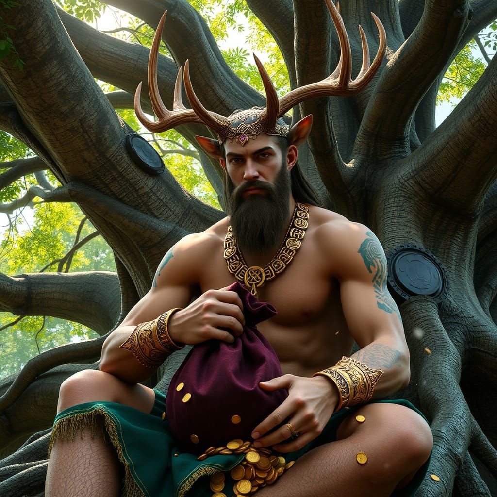 Cernunnos, Youthful Stag-Horned Deity in High-Fantasy Style