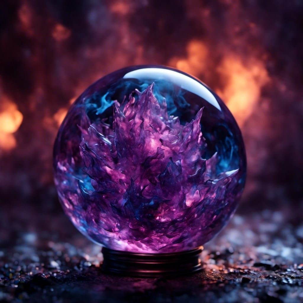 Glowing Purple Crystal Ball with Blue Flames