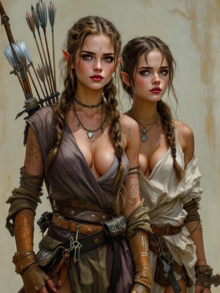 Elf Druid Sisters: A Vibrant Fantasy Painting