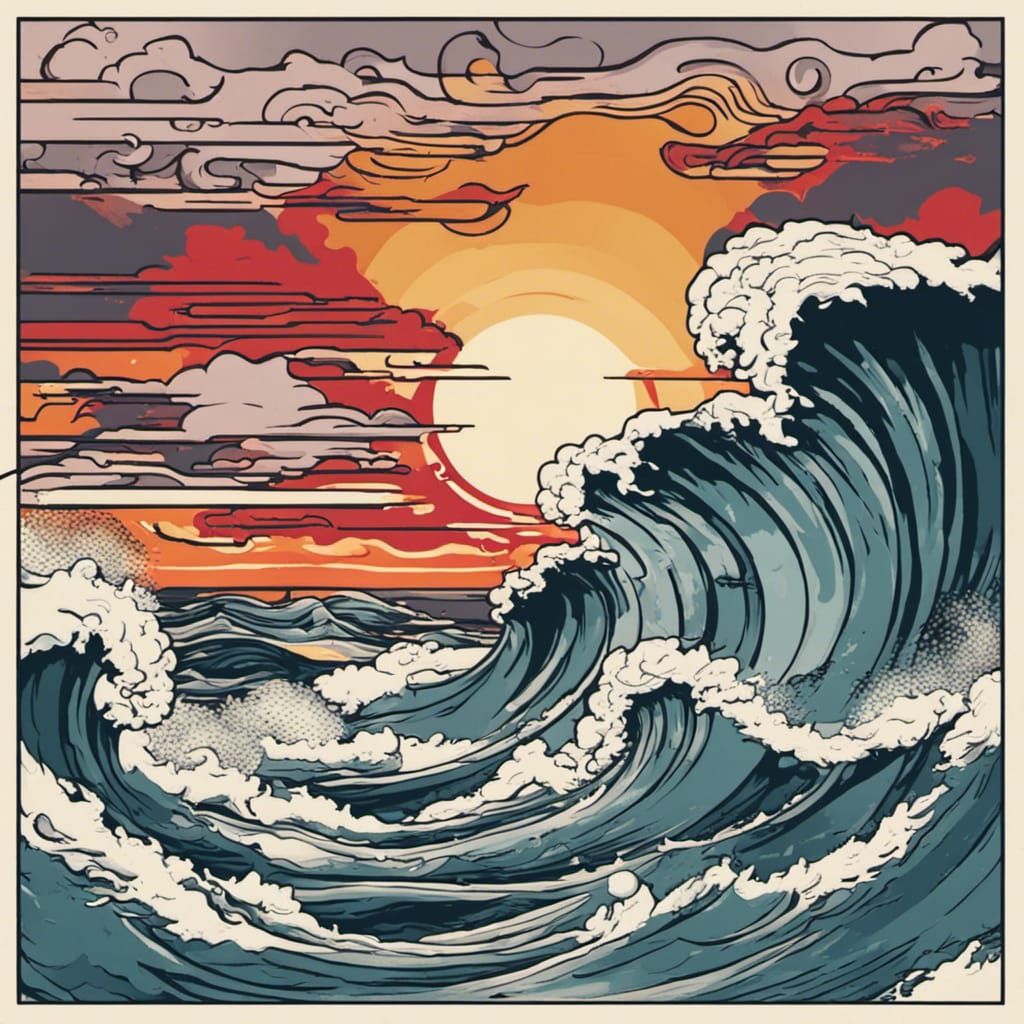 Heart Cliffs in Storm: Pop Art Meets Japanese Painting