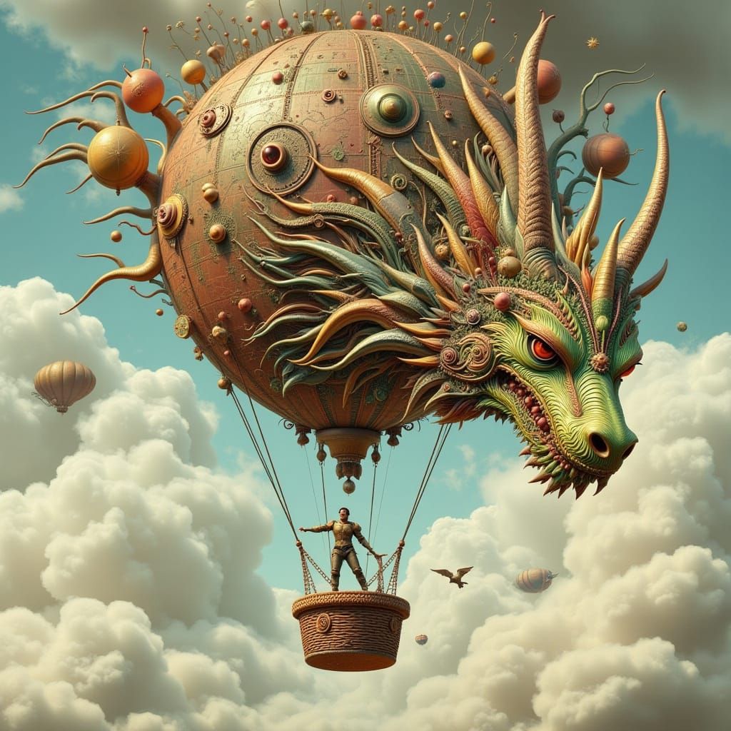 Dragon Balloon and Knight in Futuristic Style