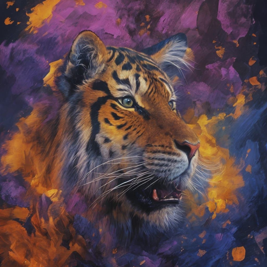 Majestic Tiger Illuminated in Dark Forest