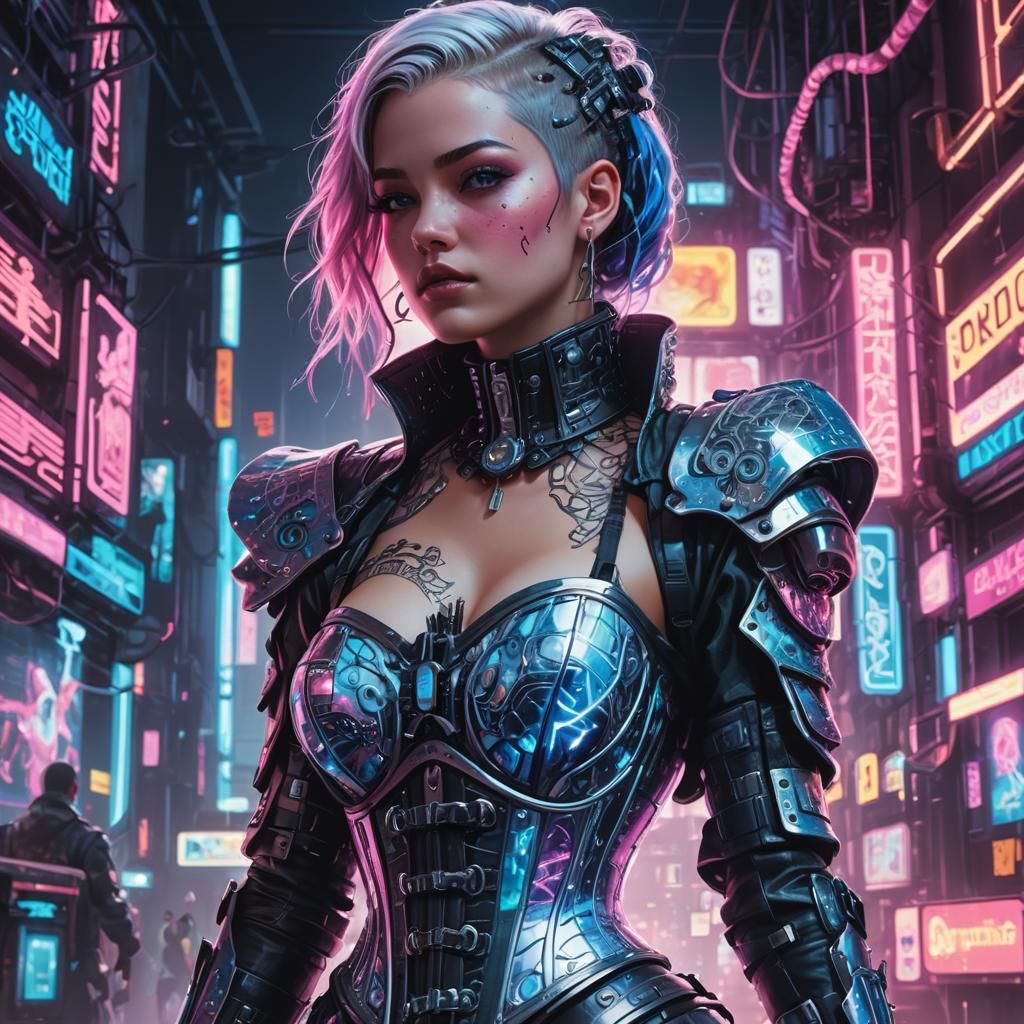 Cyberpunk Woman in Holographic World Concept Art