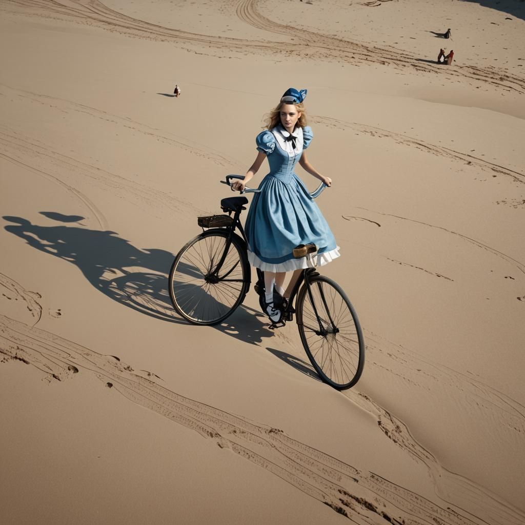 Alice in Wonderland on Penny Farthing, Detailed Digital Art