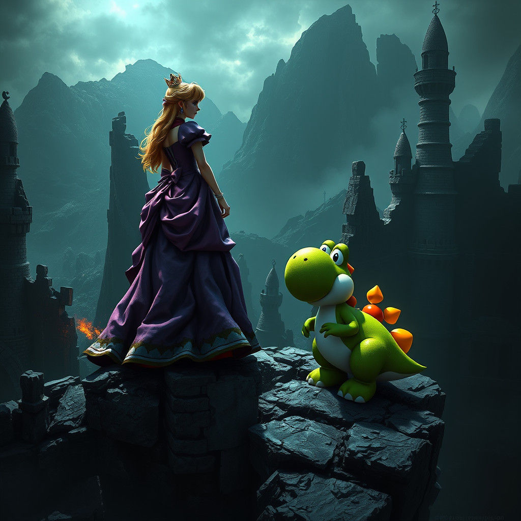 Peach and Yoshi in Dark Fantasy Apocalypse