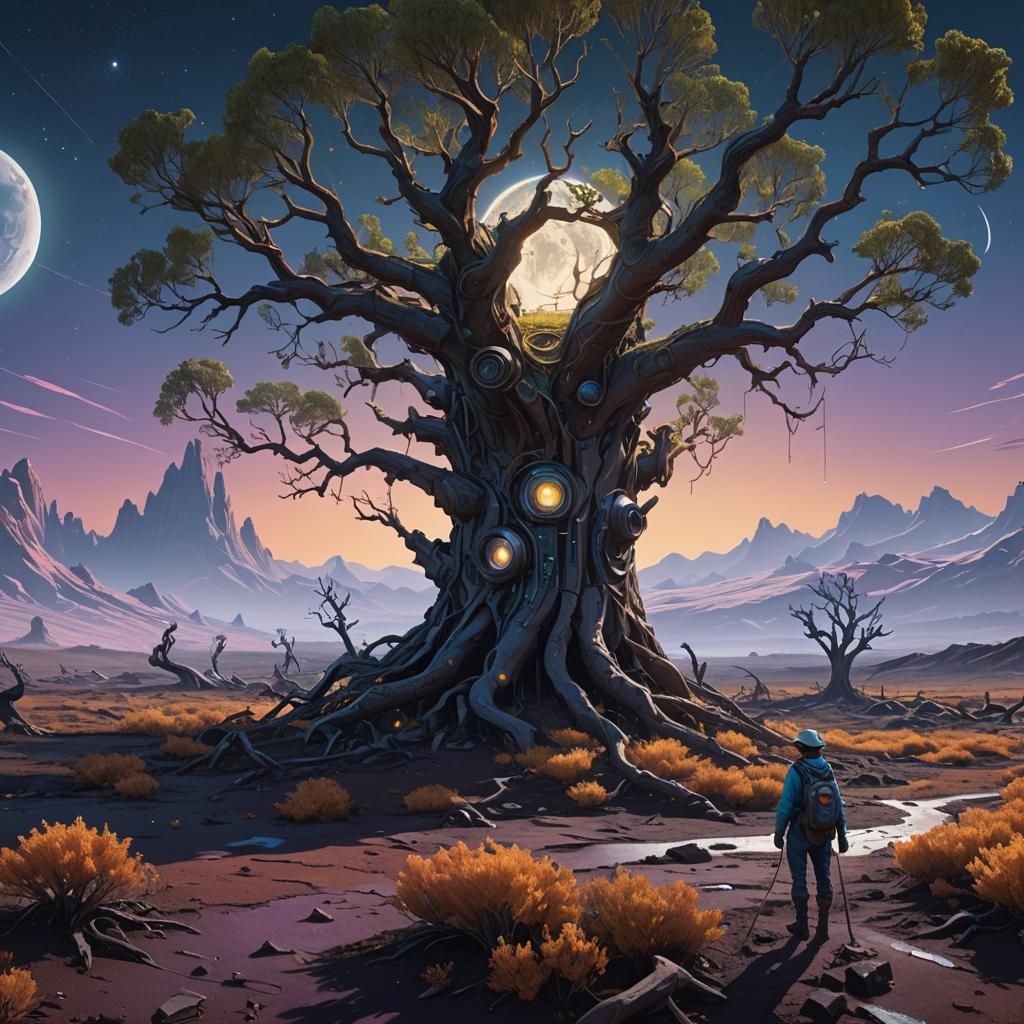 Lunar Farmer Tending Crops on the Moon