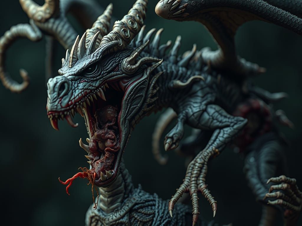 Zombie Dragon With Open Wounds, Hyperrealistic Dark Fantasy