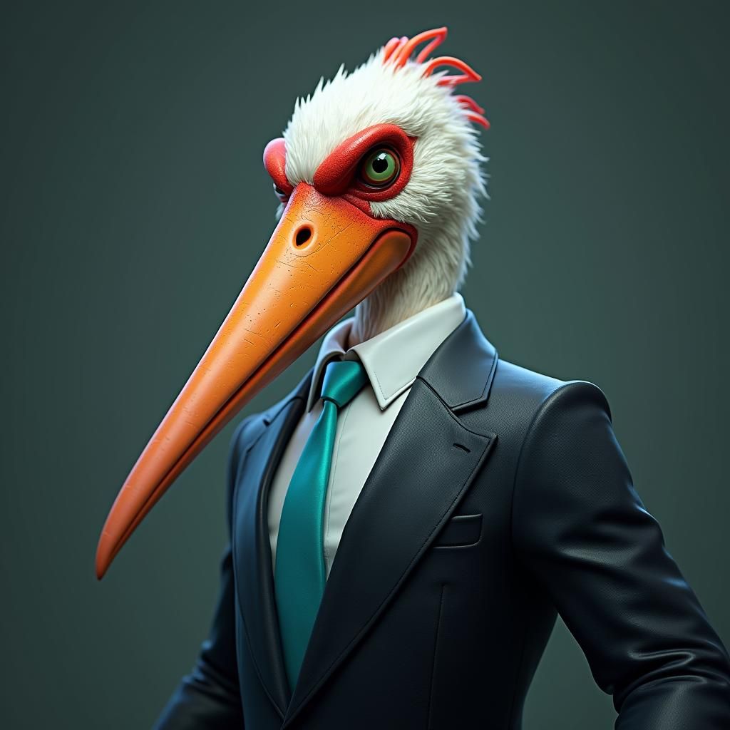 Stork in Suit with Turquoise Tie: Fantasy Art