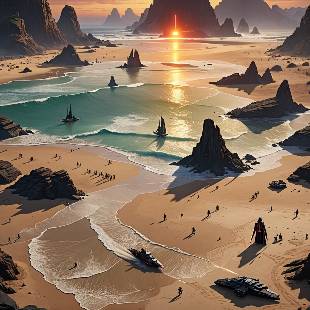Star Wars Beach War: Jedi vs Sith in Digital Art