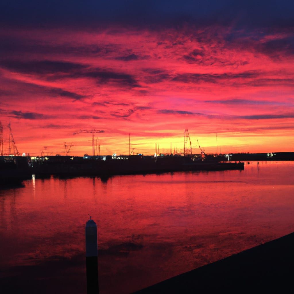 Sunset over a harbor