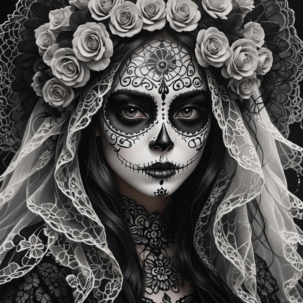 Fantasy Portrait: Japanese Woman with Sugar Skull Makeup