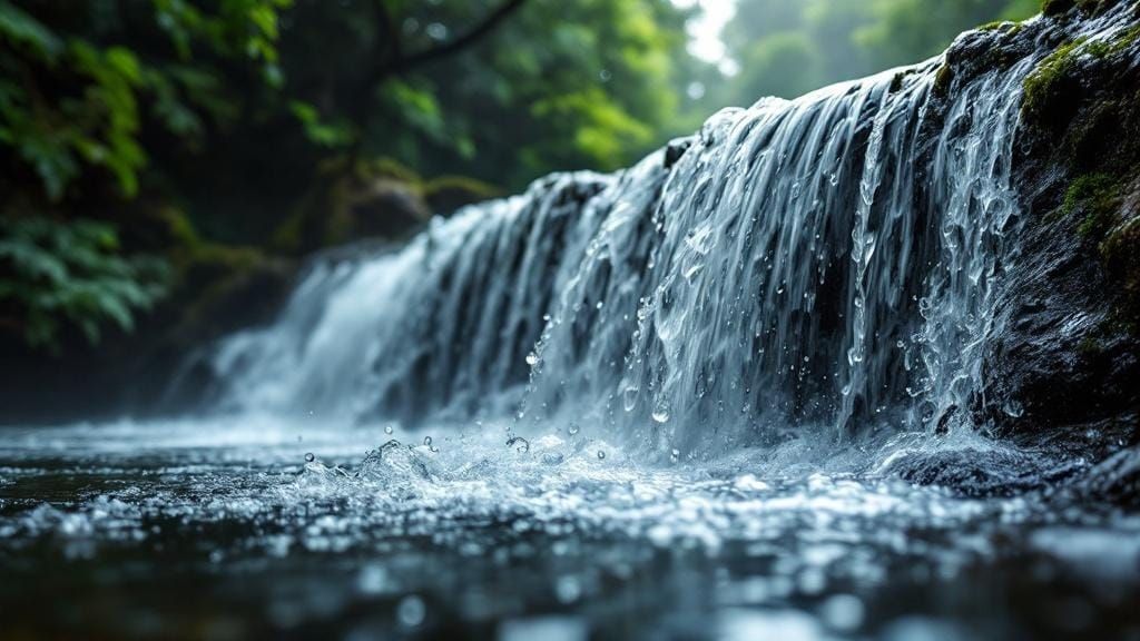Rainforest Waterfall: Sharp Droplets and Natural Bokeh