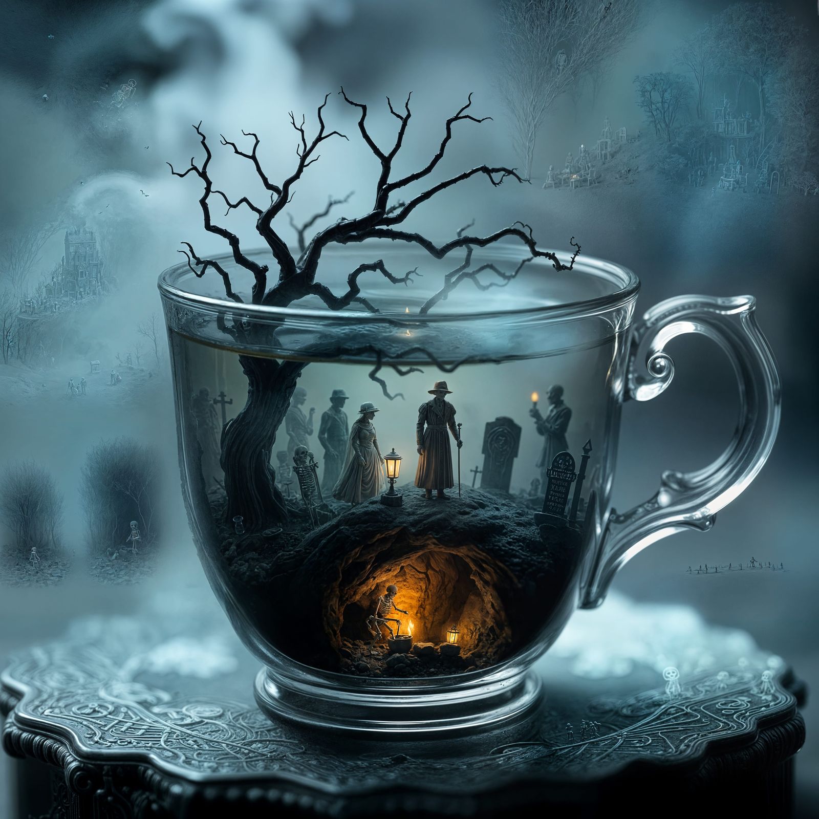 Graveyard Scene Inside Glass Teacup