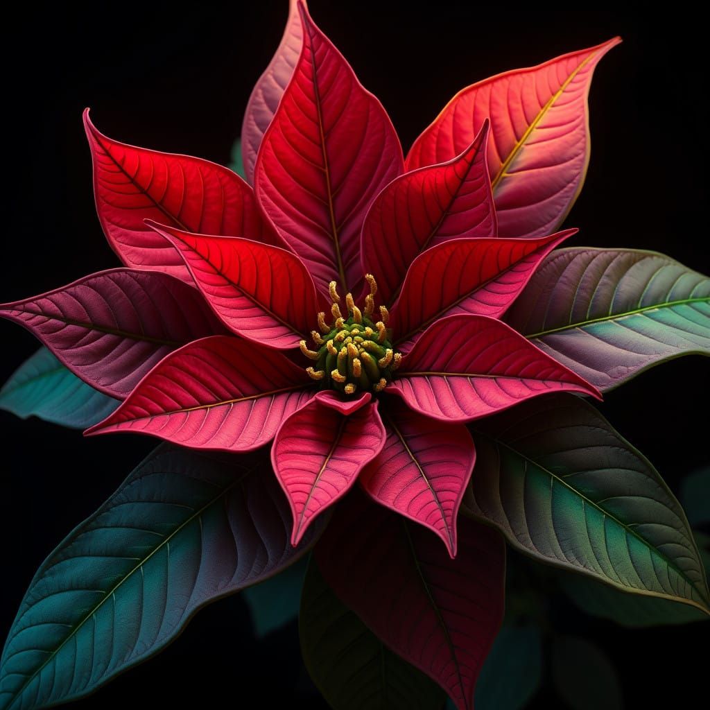 Vibrant Poinsettia in a Fantasy Landscape, Matte Painting St...